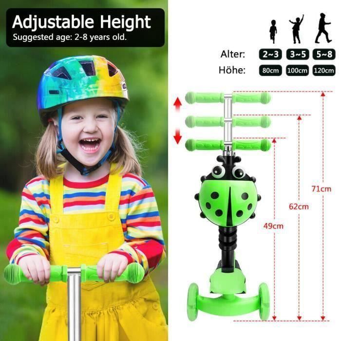 Patinete infantil YOLEO de 3 rodas - Assento 5 em 1 - Verde - 60 kg - Lazer - C 57 x L 26 x A 16,5 cm