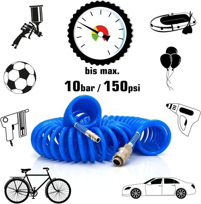 Manguera de aire comprimido de 15 m, manguera espiral de poliuretano para compresor