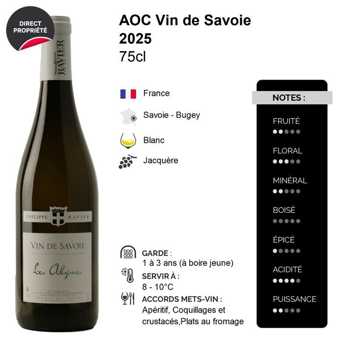 Philippe e Sylvain Ravier Vin de Savoie Les Abymes 2025 - Vinho Branco de Savoie - Bugey (6x75cl)