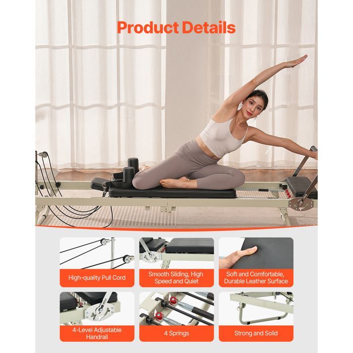 Pilates Reformer - DUOKU - S3003 - Pieghevole - Doppia resistenza - Carico 181,44 kg