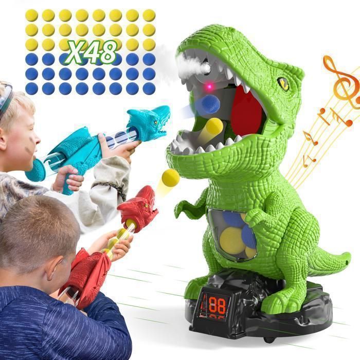 Jogo de Tiro ao Dinossauro - KUKUFUN - Pistola de Ar Comprimido, Spray, Placar LCD, Jogo de Competição ao Ar Livre para Crianças de 3 a 14 Anos