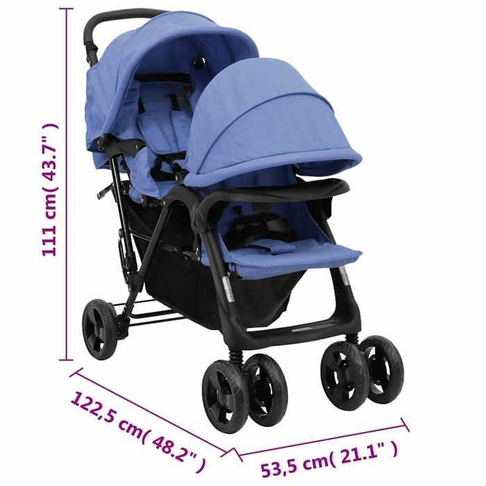 vidaXL Poussette à Deux Places Landau Pliable de Vayage Poussette de Voyage pour Tout-petit Extérieur Protection contre 10350