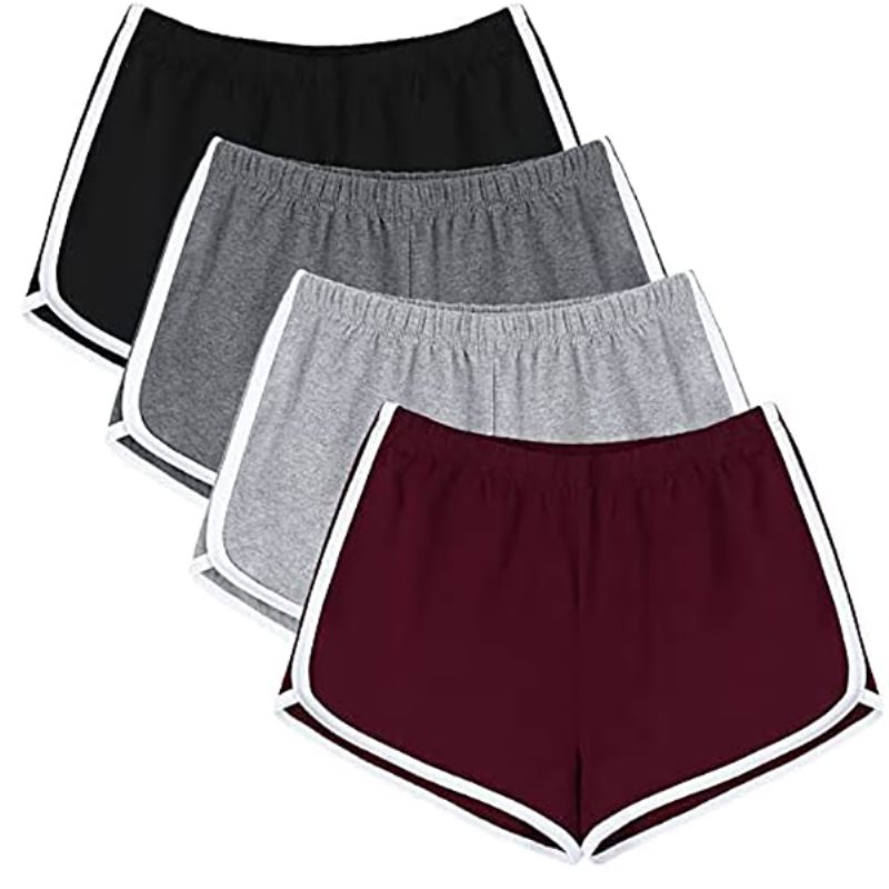 Confezione da 4 pantaloncini corti in cotone, pantaloncini sportivi, pantaloncini da ballo, pantaloncini atletici da donna, disponibili nel negozio di abbigliamento femminile.