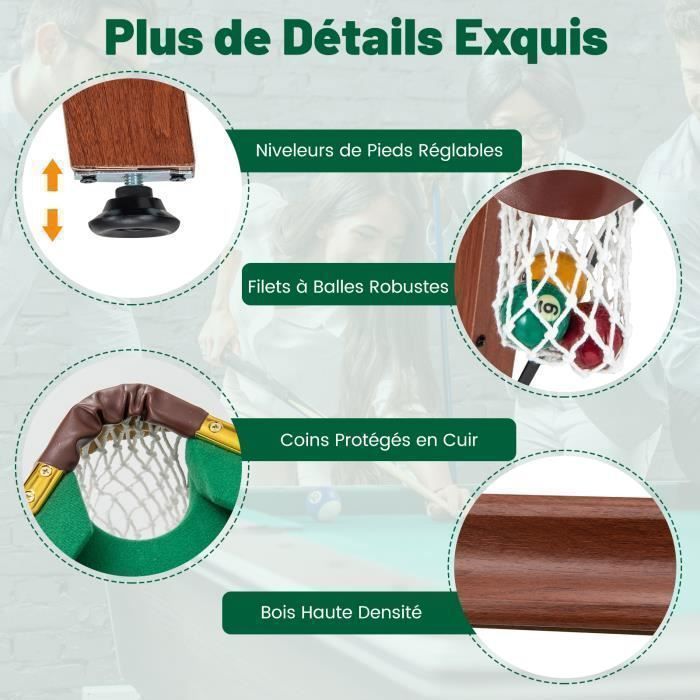Mesa de billar americana plegable COSTWAY de 138 cm - Accesorios (2 tacos, 16 bolas, triángulo, 2 tizas, cepillo) - Patas ajustables