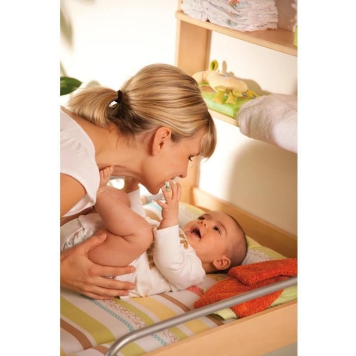 Cambiador plegable de pared ROBA DSCHUNGELBABY - Colchón a rayas multicolor incluido - 2 estantes integrados - Madera natural
