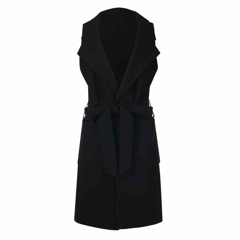 Winter Women Coat Woolen Jacket Vest Autumn Solid Color Sleeveless Coats Long Buttons Slim Bandage Lace up Jacket Office Wool
