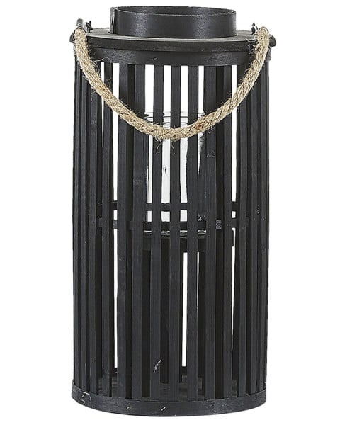 Lampion świecznik 40 cm drewno czarny