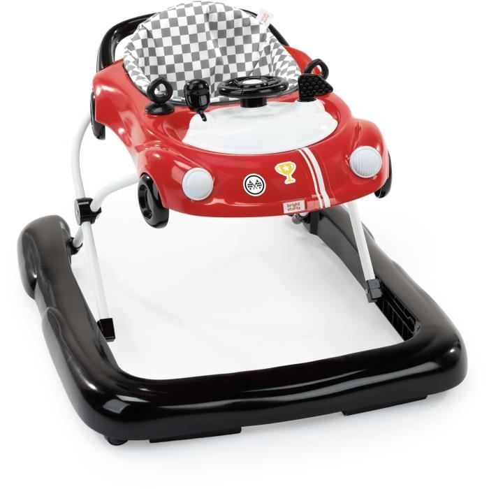 BRIGHT STARTS 3-in-1 Foldable Baby Walker, Small Car, 3 Developmental Play Modes, Red, Baby Gift