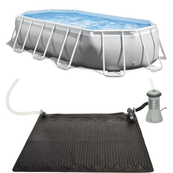Kit de piscina con estructura prismática tubular ovalada (5,03 m x 2,74 m x 1,22 m) y calentador solar.
