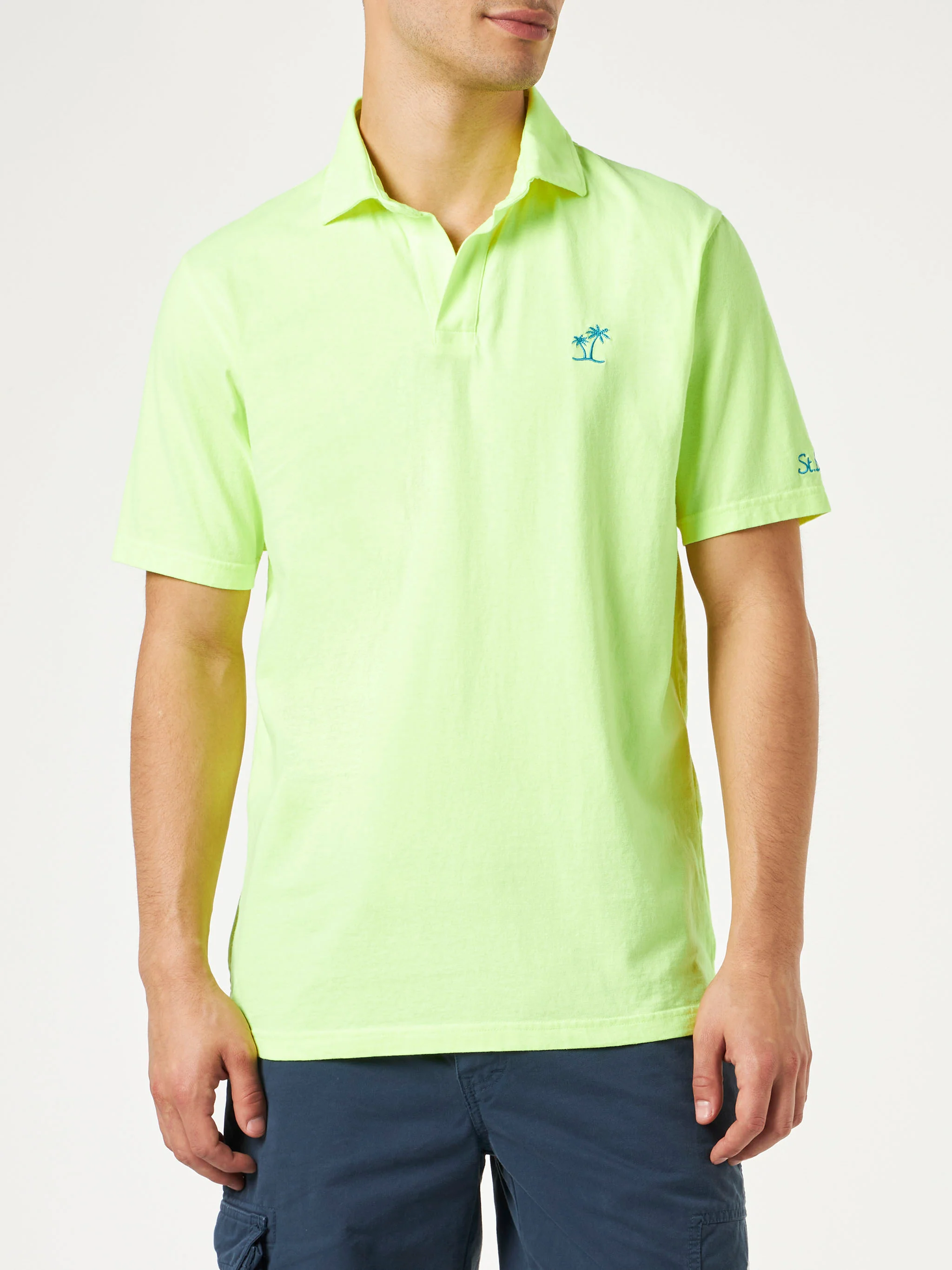 Herren-Poloshirt aus fluoreszierendem gelbem Baumwolljersey