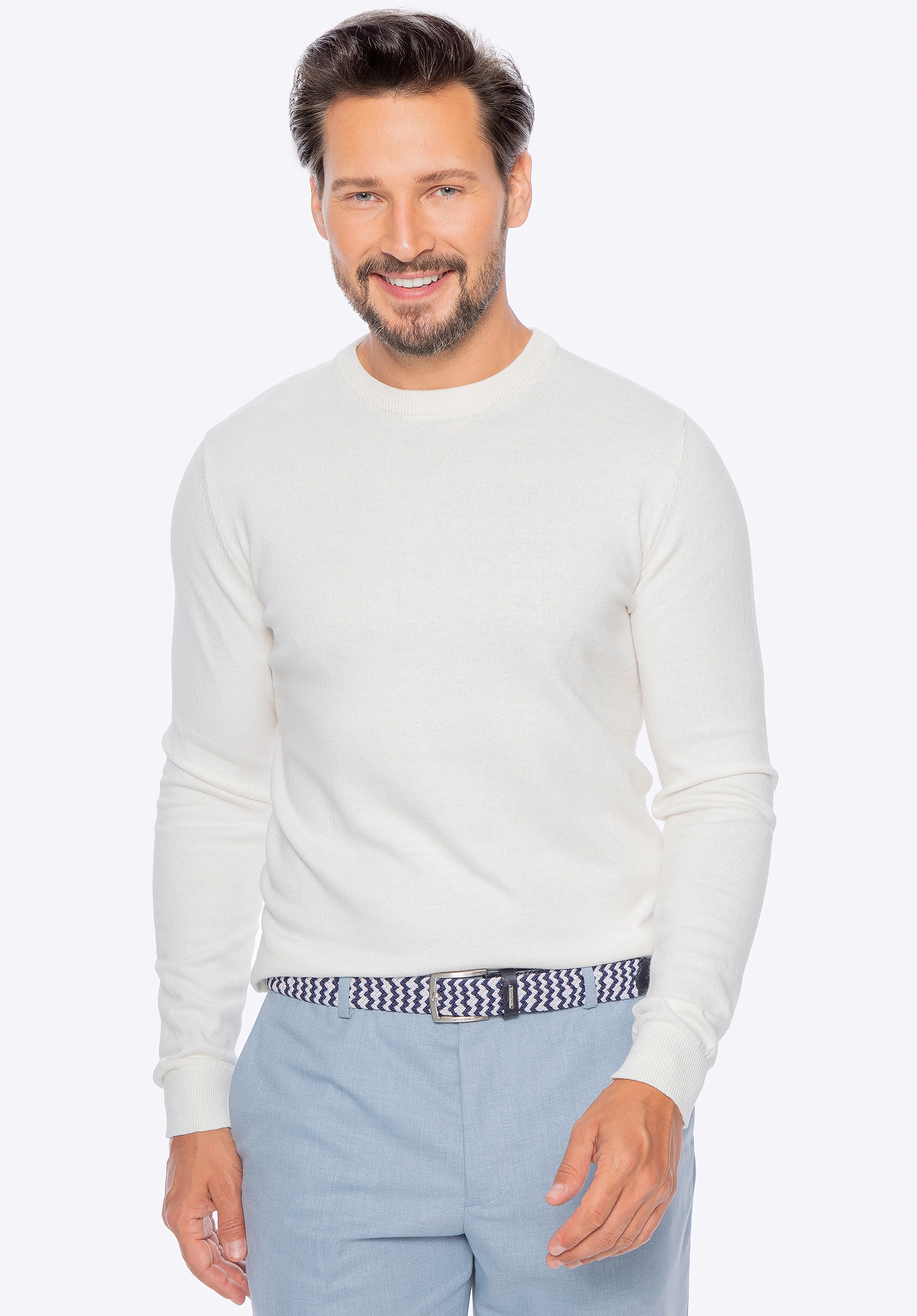 Sweter męski z bawełny z domieszką kaszmiru kremowy