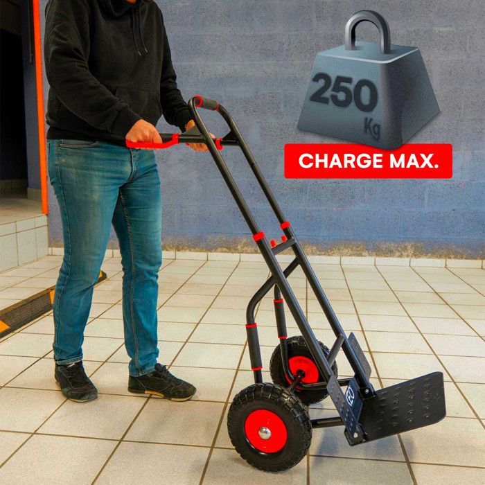 Diable pliant roues increvables - 250kg - Acier renforcé - Poignées ergonomiques - Plateau rabattable - Manutention déménagement