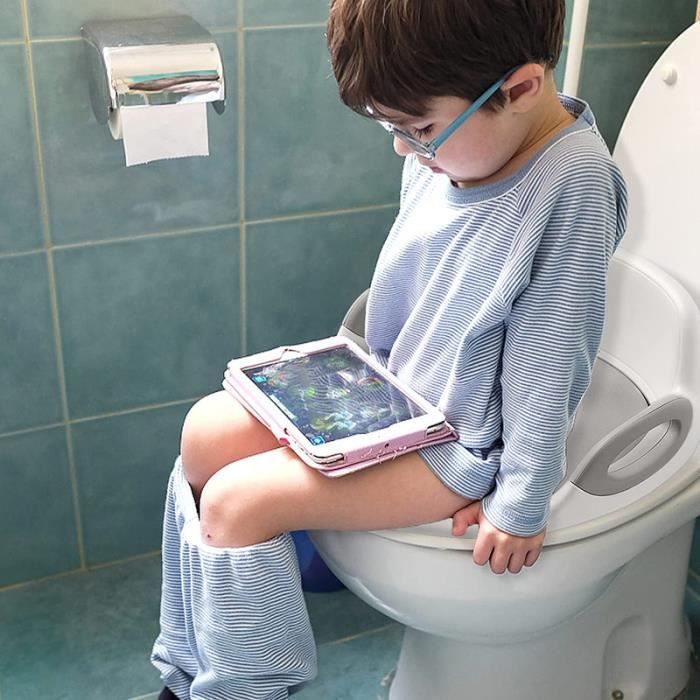 Asiento de inodoro infantil plegable LILIIN, blanco-gris, altura ajustable, antideslizante y cómodo.