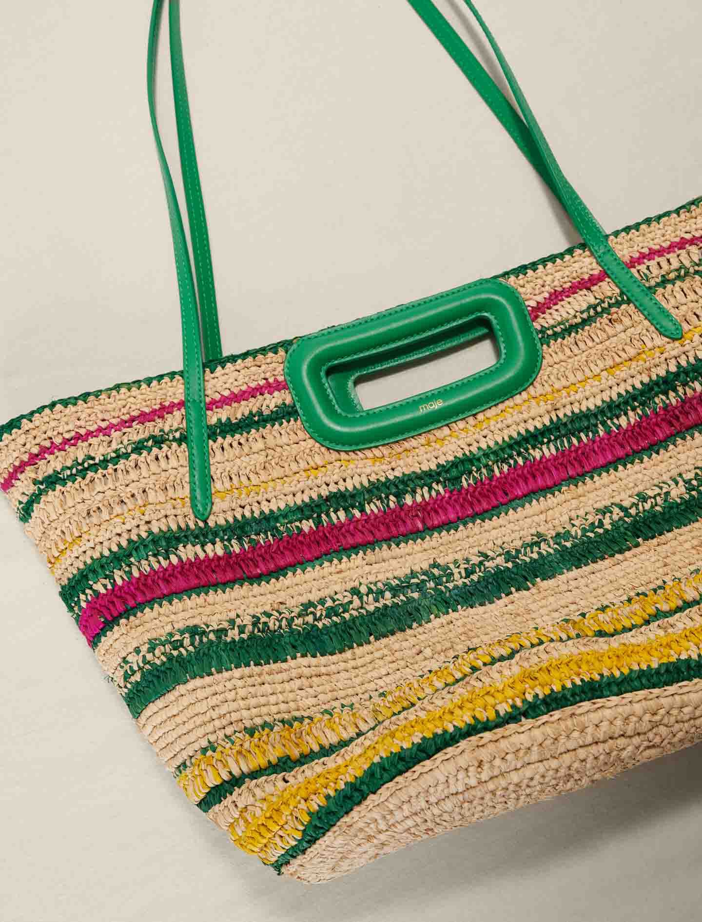 Raffia mand met strepen - Vert Casino