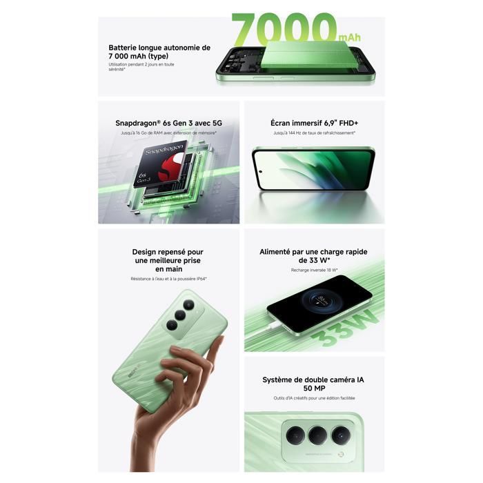 Teléfono móvil - XIAOMI - REDMI 15 5G - 8 GB de RAM - 256 GB de almacenamiento - Batería de 7000 mAh