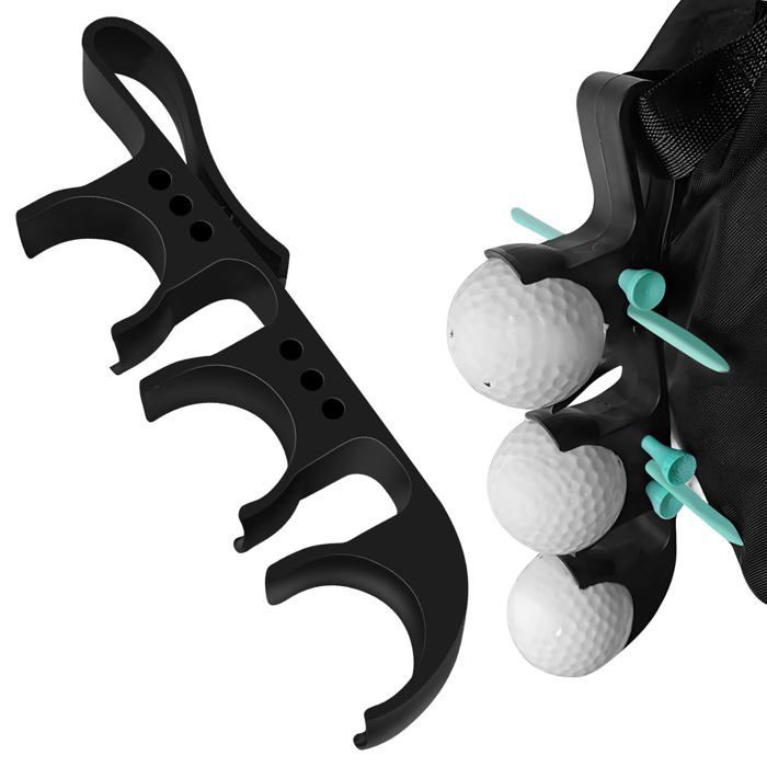 Soporte para pelotas de golf 2 en 1 de liberación rápida con gancho, accesorio de golf portátil y versátil, color negro.