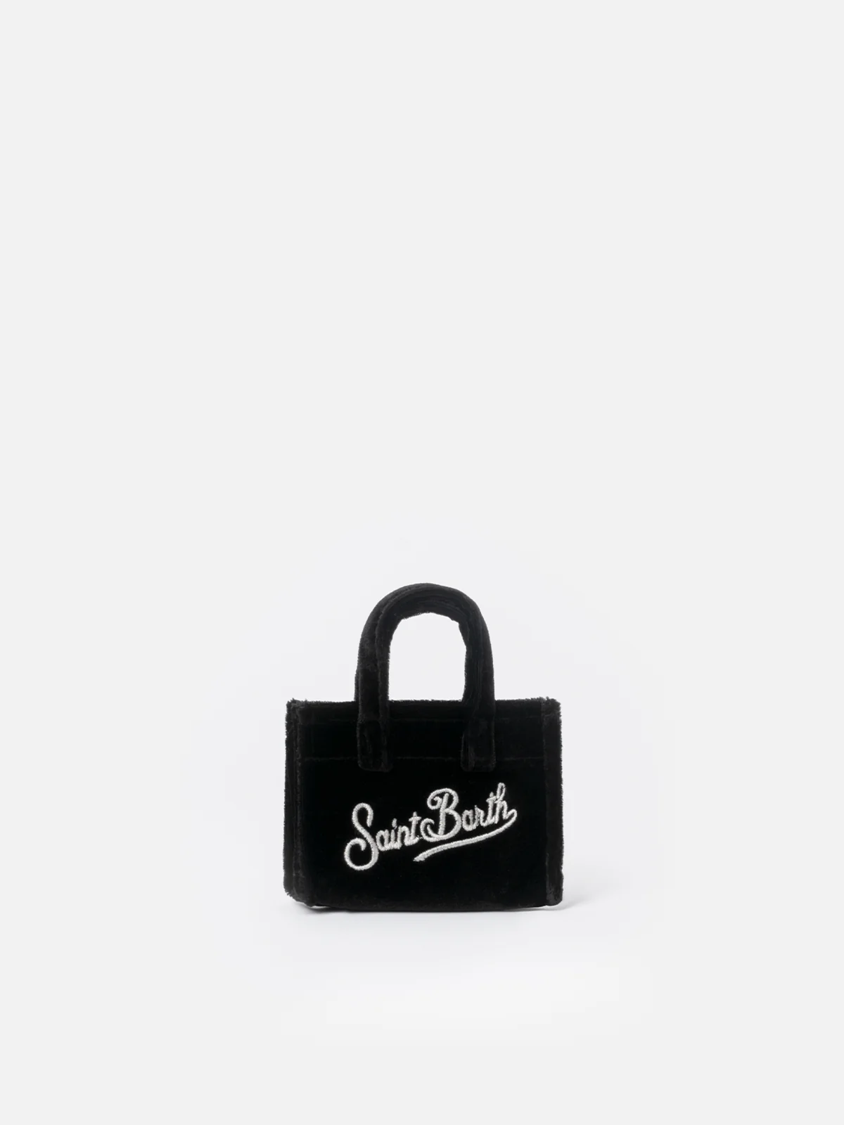 Sleutelhanger van zwart fluweel met geborduurd logo