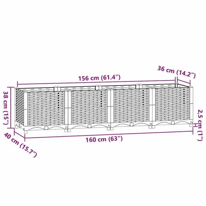 vidaXL Lit Surélevé Jardinière Bac à Fleurs Pot de Plantes Lit de Plantation Jardin Balcon Terrasse Extérieur 160x40x38 cm 316533