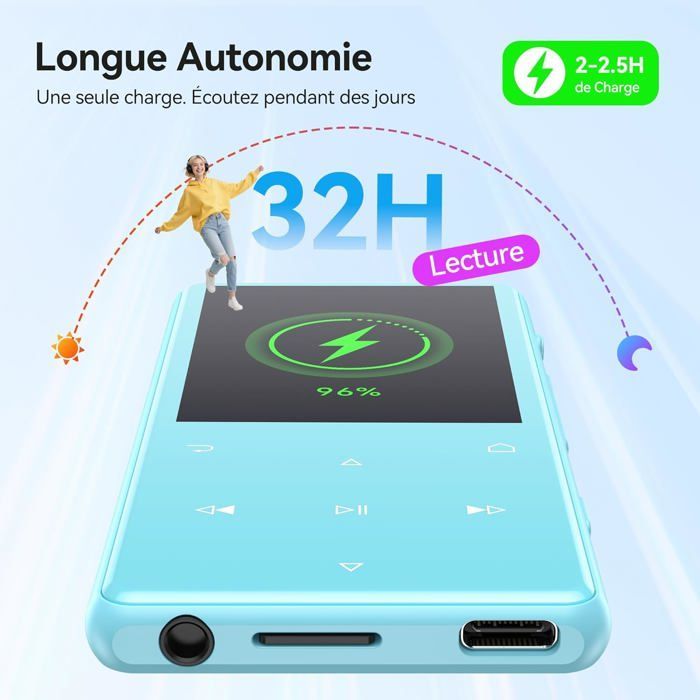 AGPTEK 128Go MP3 Bluetooth 5.3 avec Haut-Parleur, 2.4
