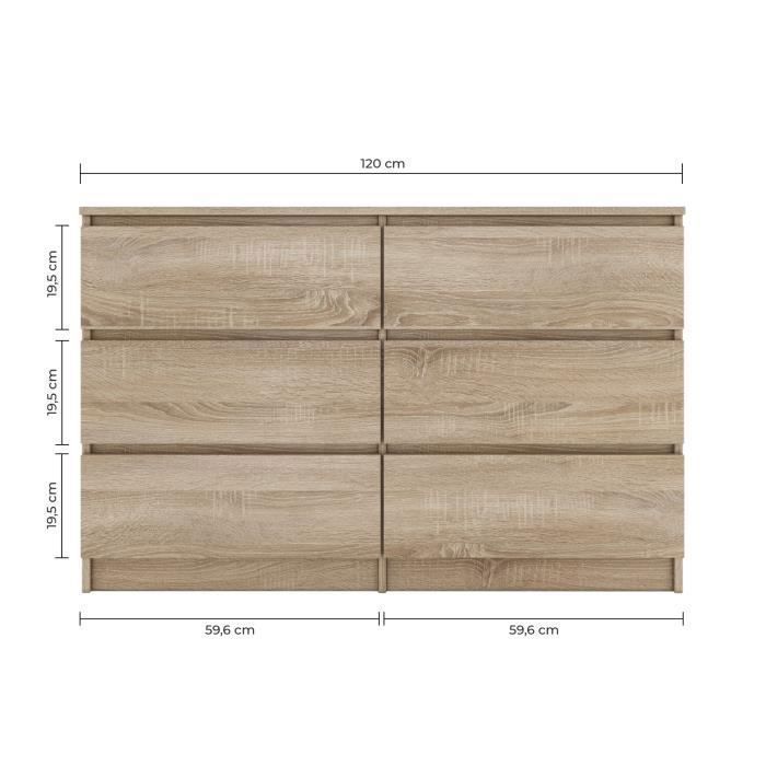Commode - MILAN - 120x30x77 cm - 6 tiroirs - Bois - Style contemporain