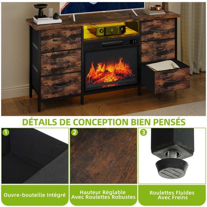 Balconera 1800W/2000W Electric Fireplace - 30㎡ Heating Area - 17-27°C - 6 Drawers - 120cm Wide