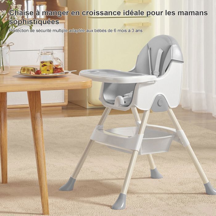 K IKIDO Chaise Haute pour bébé, Chaise Pliable, Chaise Haute pour Enfants réglable,De 6 mois à 3 ans(15KG)-Gris