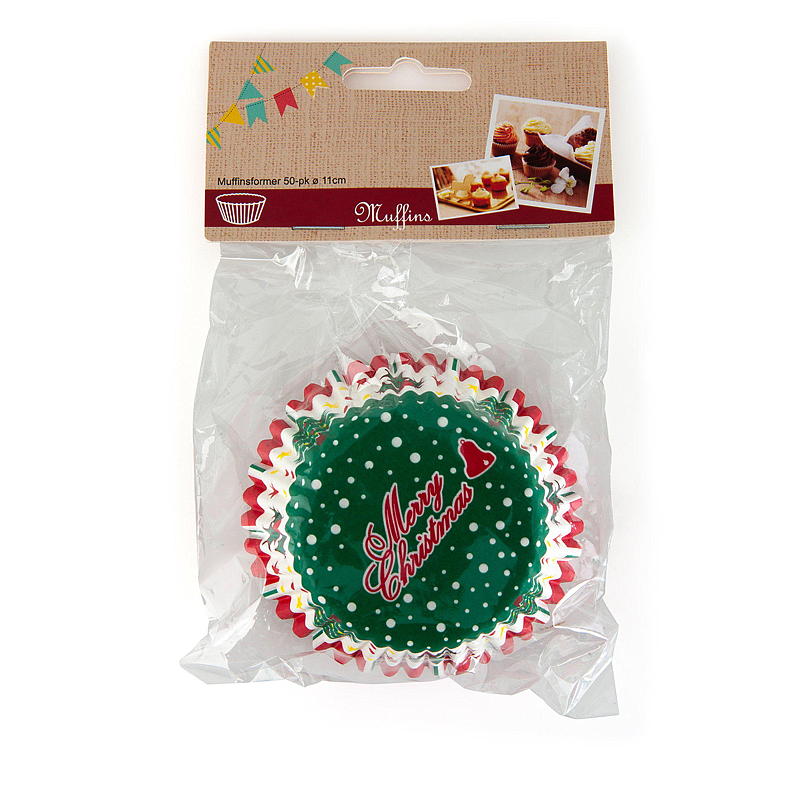 Confezione da 50 muffin con decorazioni natalizie.