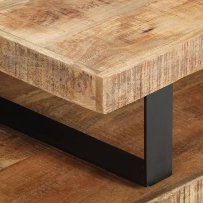 Massief mangohouten salontafel - VINGVO - Set van 2 tafels - Poten van gepoedercoat ijzer