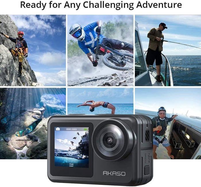 AKASO Brave 7 Le Caméra Sport avec Carte Mémoire U3 de 128Go, Action Cam 30FPS 20MP WiFi, Caméra de Plongée 40M avec Écran Tactile