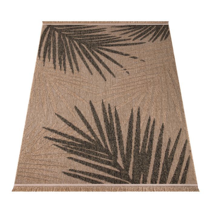 Alfombra de exterior Paco Home para salón o cocina, estampado floral bohemio, lavable a máquina, 3D beige/verde oscuro, 80x150 cm