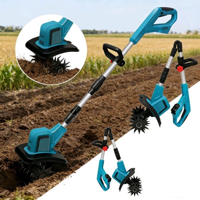 Motoculteur Électrique Sans Fil - 360RPM 400W Motoculteur - 330r/min - Lame double - Largeur coupe 200 mm - Profondeur coupe 150 mm