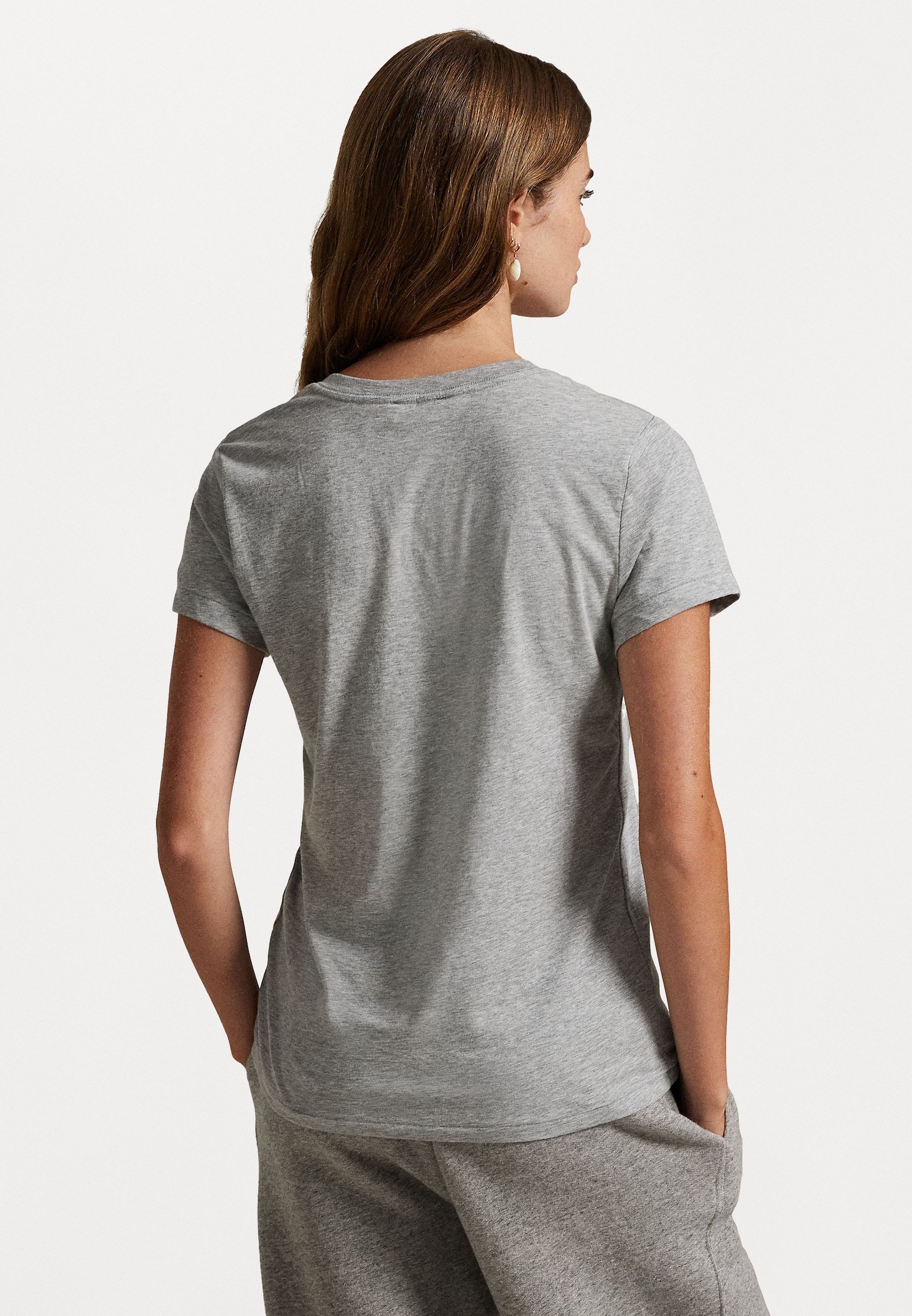 Polo Ralph Lauren katoenen jersey T-shirt met V-hals - Basic T-shirt - kasseien gemêleerd