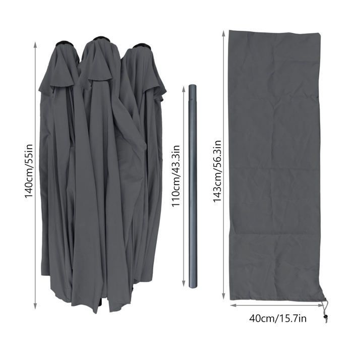 VOUNOT® Dubbele Aluminium Tuinparasol 460x270cm Grijs - UV-bescherming 30+