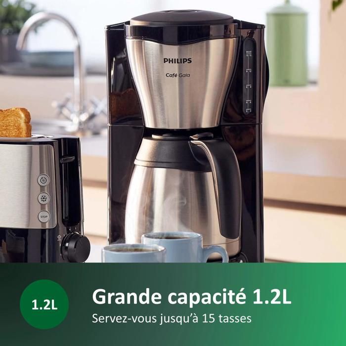 Cafetire  filtre Philips HD754620 - 1,2L, 15 tasses, jauge thermique, arrt automatique - Mtal noir