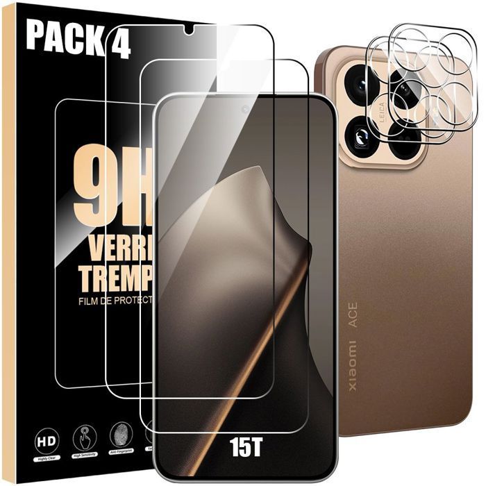 2 Verres Trempés Avant et 2 Vitres Caméra Arrière - E.F.Connection - pour Xiaomi 15T - Protection Anti-Rayures