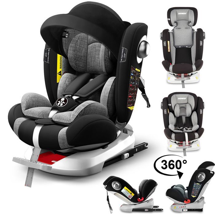 ISOFIX LATCH 360° rotating car seat, 40-150 cm, 0 to 12 years, i-Size - Group 0+/1/2/3 - Reclining, Canopy, Footrest, SIP Protection