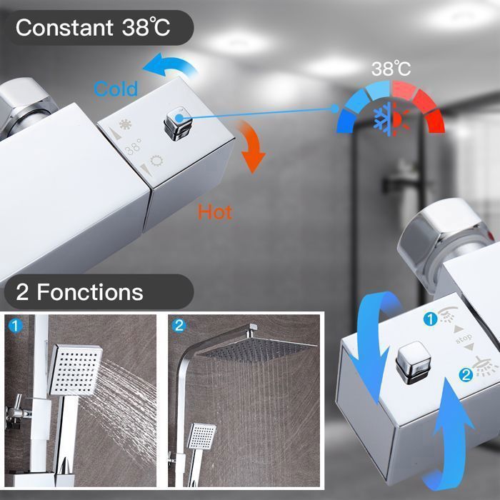 Colonne de douche thermostatique - STANEW - STANEW - Laiton - Finition cuivrée - Mitigeur réglable en hauteur