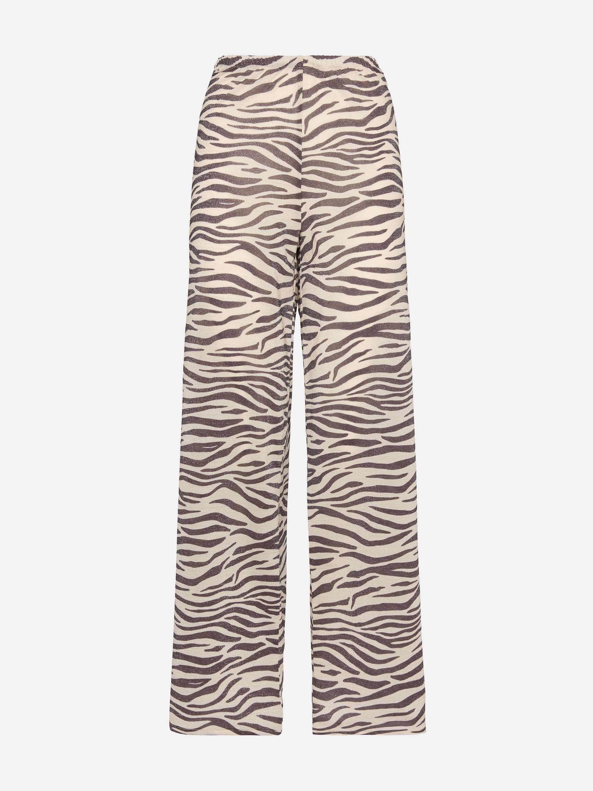 Amalia broek met wijde pijpen in zebraprint lurex