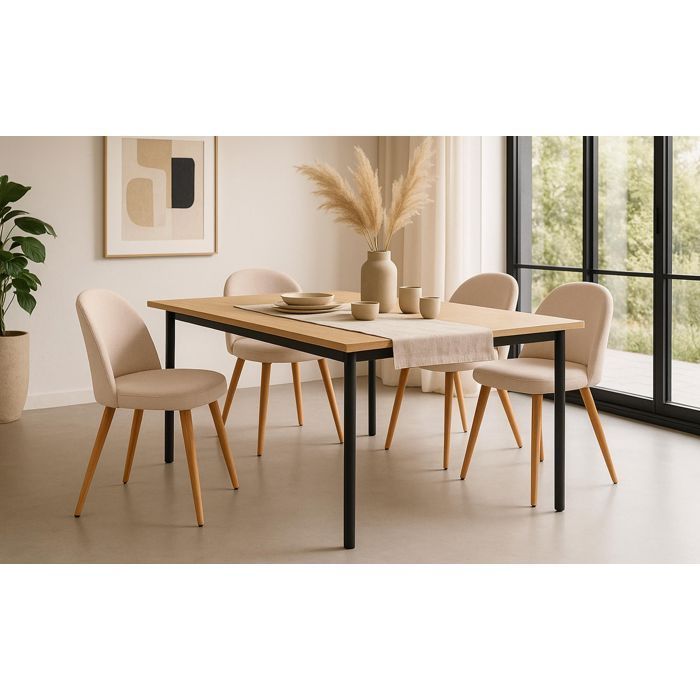 Lot de 4 chaises scandinaves - MENZZO - Maury Beige - Rembourrée - Pieds en métal - Style Scandinave - Moderne