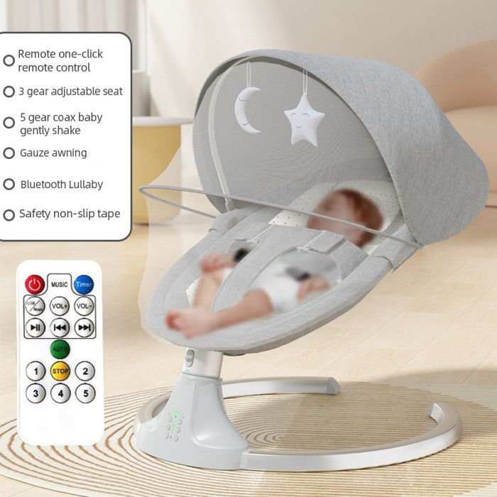 Electric baby swing, 3 adjustable speeds, remote control, Bluetooth, smart timer, rocking chair, grey