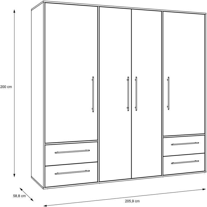 Armoire - Chêne Sonoma / Blanc mat - 4 portes battantes - L205,9 x P58,8 x H200 - MOKKARIS
