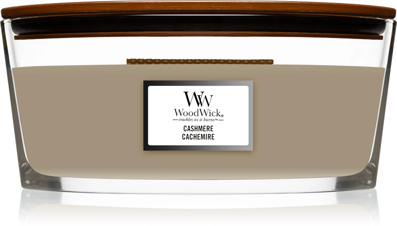 Woodwick Cashmere geurkaars met houten lont (haardlont)