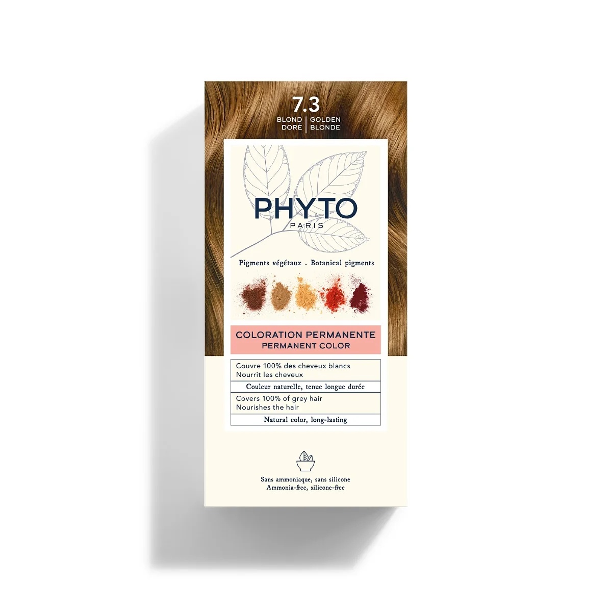 PHYTO Phytocolor 7.3 Rubio dorado, coloración permanente sin amoníaco, cobertura total de las canas.
