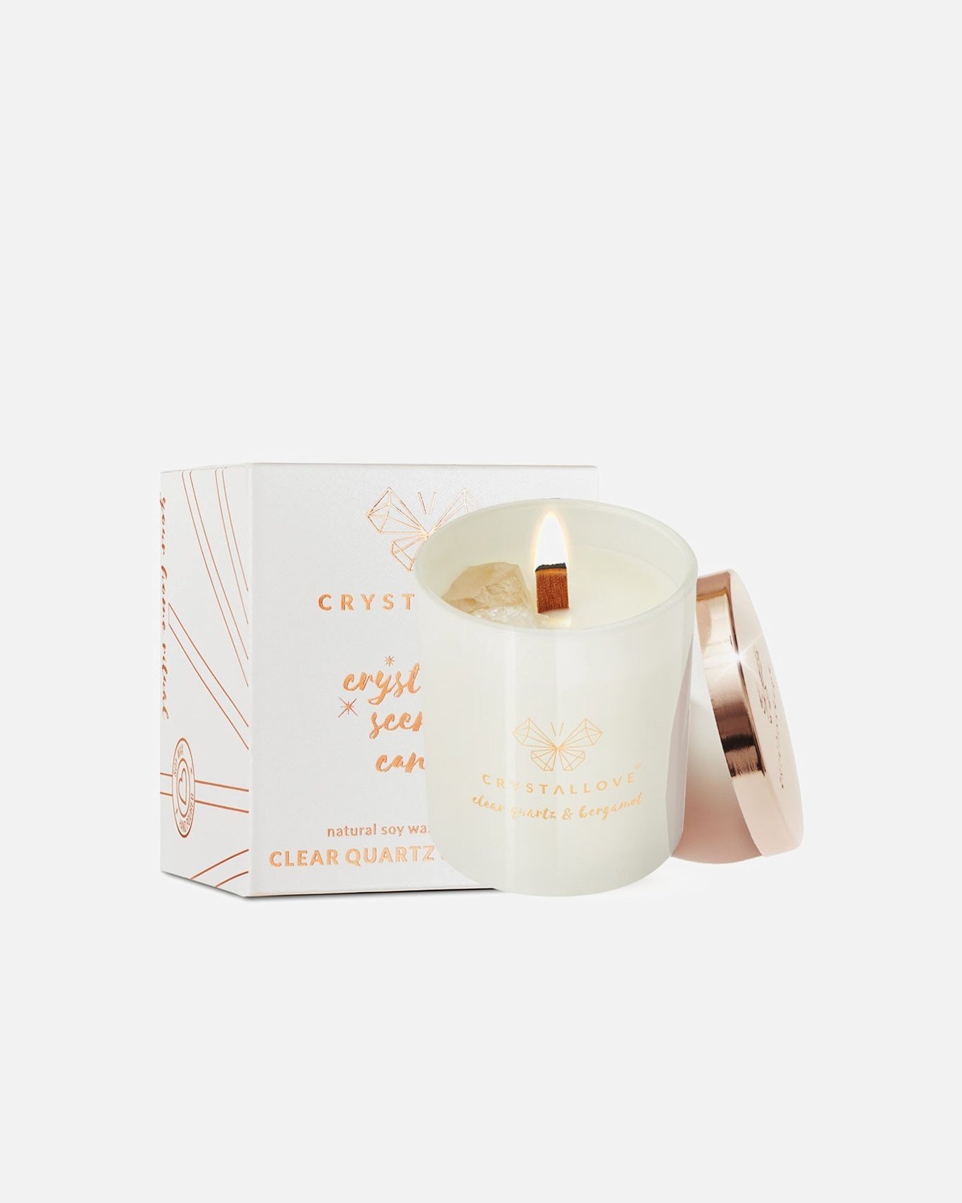 Crystallove svece, caurspīdīga kvarca sojas un bergamotes svece - 1 gab.
