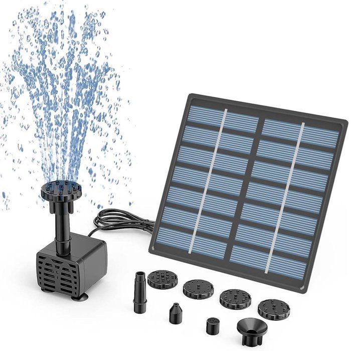 Solar fountain for pond, solar pump - Improved DIY fountain kit with 6 nozzles, 3m power cable