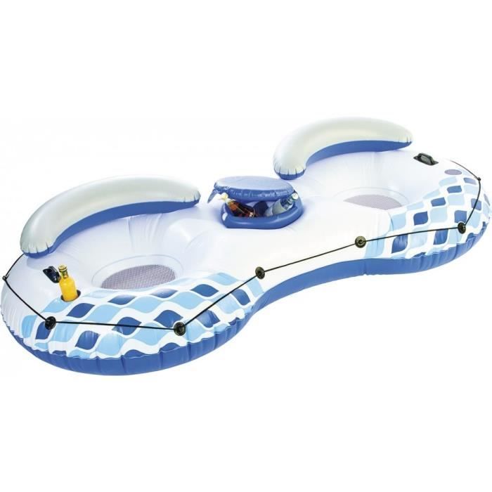 INFACTORY Anello gonfiabile per 2 persone - Schienale e portabevande - 254 x 122 cm - Bianco
