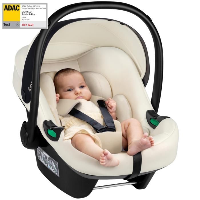 Seggiolino auto LIONELO Astrid i-Size 40-87 cm - Porta-neonati - ADAC - Leggero - 0-13 kg - Gruppo 0+ - Crema