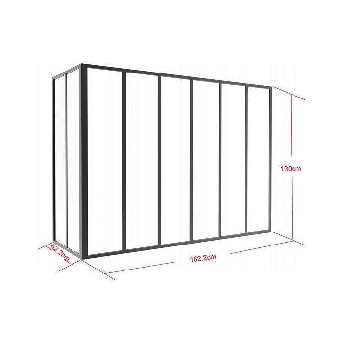 Mampara de cristal esquinera estilo taller en aluminio con recubrimiento en polvo - 180 x 60 x 130 cm - Negro - BAYVIEW
