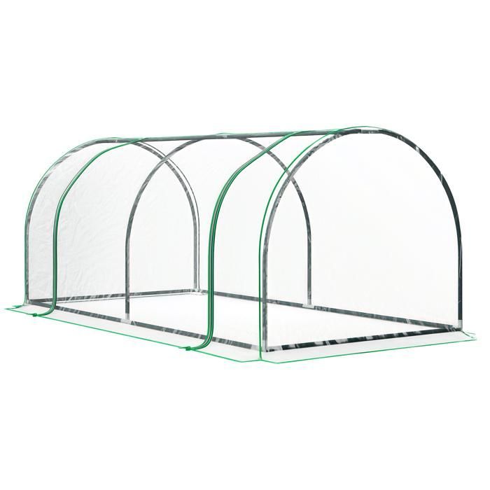 Invernadero tipo túnel Outsunny - invernadero para tomates - puerta grande con cremallera, lámina de plástico - metal - 2x1x0,8 m - verde