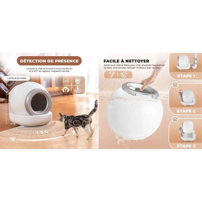 KITTY - Arenero autolimpiable para gatos, 65 L, extraíble y lavable - Conectividad mediante aplicación - 57 x 50 x 53 cm